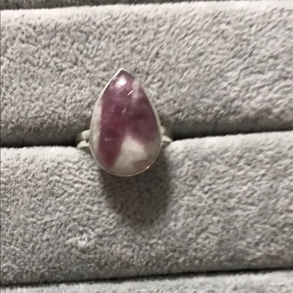 New Sterling Silver Teardrop Pink Tourmaline in Quartz Ring Size 8.5-8.75 Gem - Picture 14 of 16